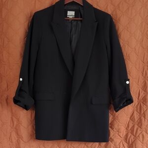Jules & Leopold Black Longline Blazer with Roll-Tab Sleeves